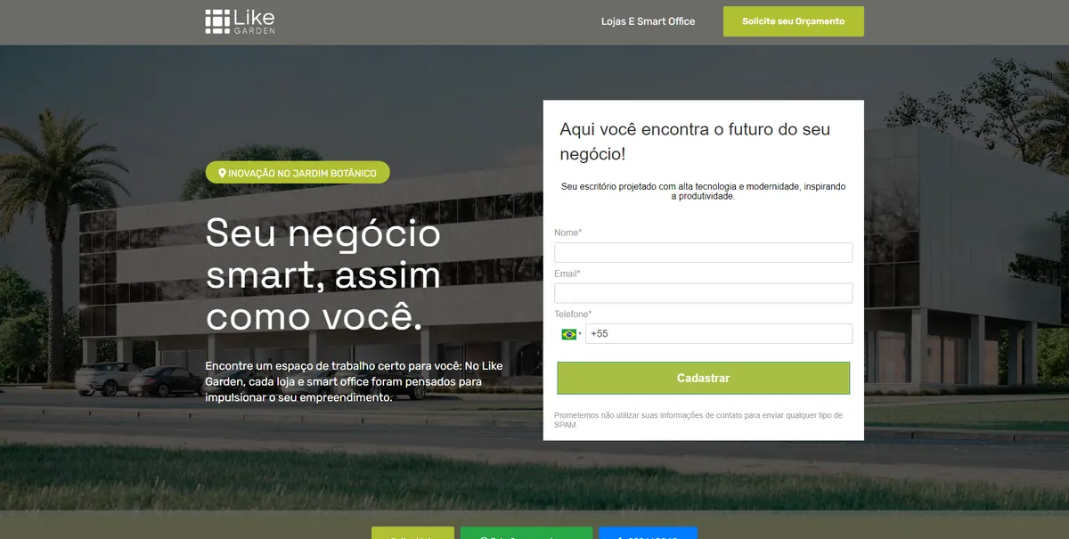 Página inicial do site Like Garden